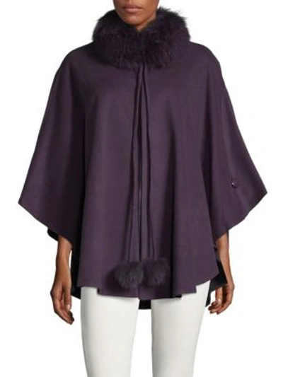 Shop Belle Fare Fox Fur-trimmed Cashmere Cape In Purple