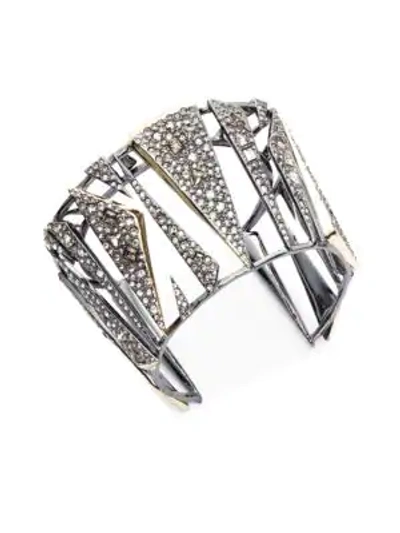 Shop Alexis Bittar Crystal-encrusted Hinged Cuff Bracelet In Silver
