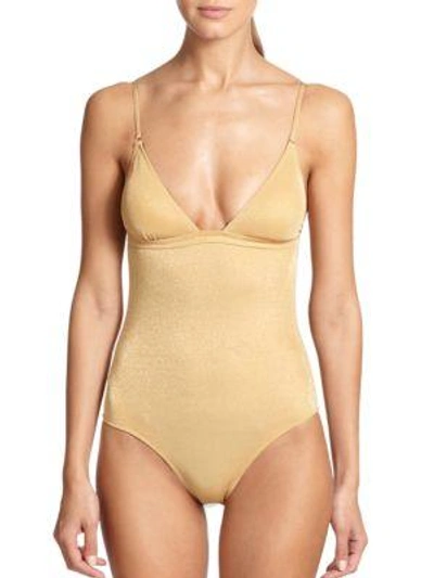 Shop Melissa Odabash One-piece Metallic Swimsuit In Gold