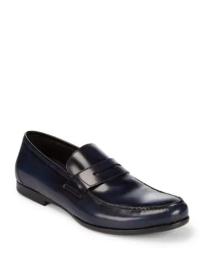 Shop Harrys Of London Leather Penny Loafers In Navy