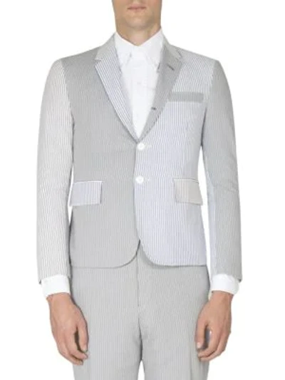 Shop Thom Browne Striped Cotton Jacket In Grey