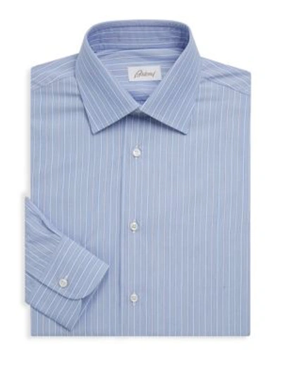 Shop Brioni Cotton Stripe Dress Shirt In Blue