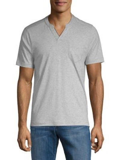 Shop Saks Fifth Avenue Short-sleeve Cotton Henley In Grey