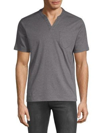 Shop Saks Fifth Avenue Short-sleeve Cotton Henley In Charcoal