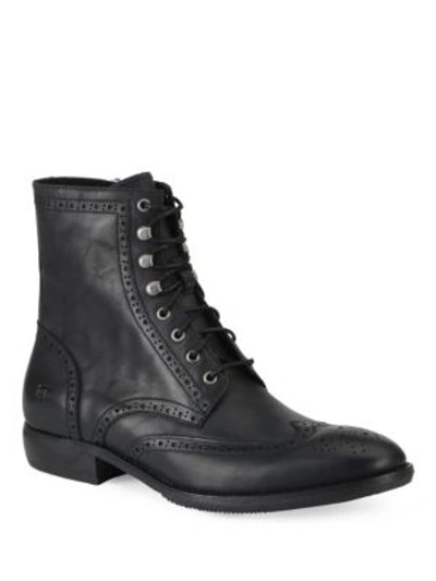 Shop Andrew Marc Hillcrest Leather Brogue Wingtip Ankle Boots In Black