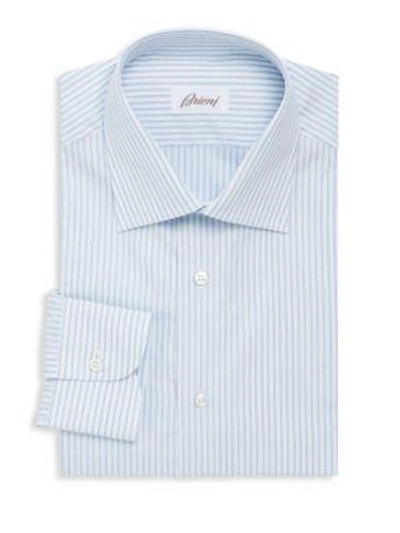 Shop Brioni Stripe Long Sleeve Regular Fit Dress Shirt In Light Blue