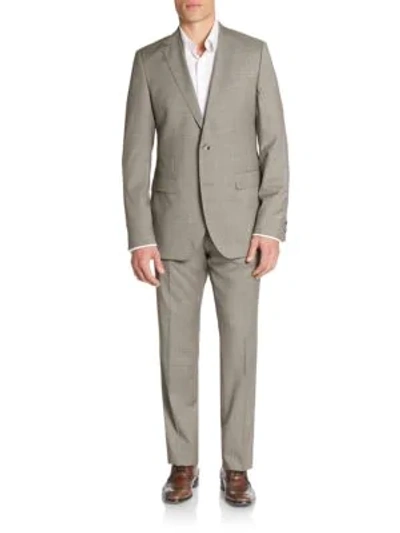 Shop Hugo Boss Regular-fit The James Checkered Virgin Wool Suit In Medium Brown