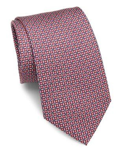 Shop Brioni Circle & Square Silk Tie In Navy Red