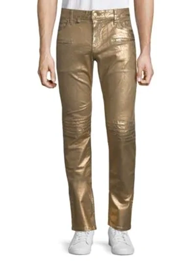 Shop Robin's Jean Motard Moto Jeans In Gold Foil