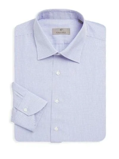 Shop Canali Check Cotton Dress Shirt In Blue