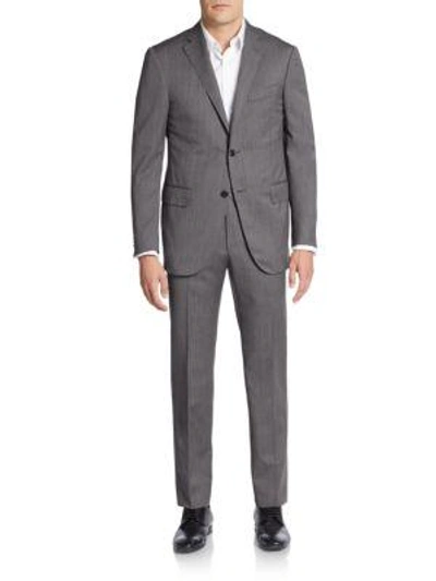 Shop Corneliani Regular-fit Textured Virgin Wool Suit In Medium Grey