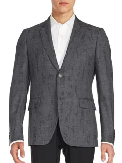 Shop John Varvatos Regular-fit Austin Printed Plaid Virgin Wool Sportcoat In Medium Grey