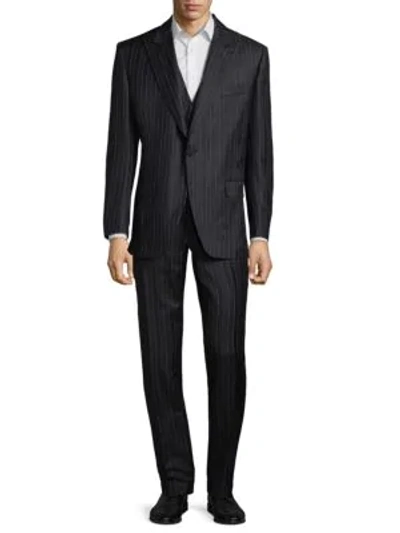 Shop Brioni Pinstriped Suit In Midnight Blue