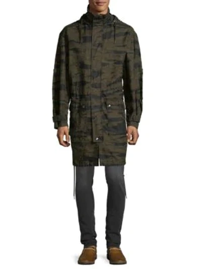 Shop Diesel Camouflage Cotton Overcoat In Olive Green