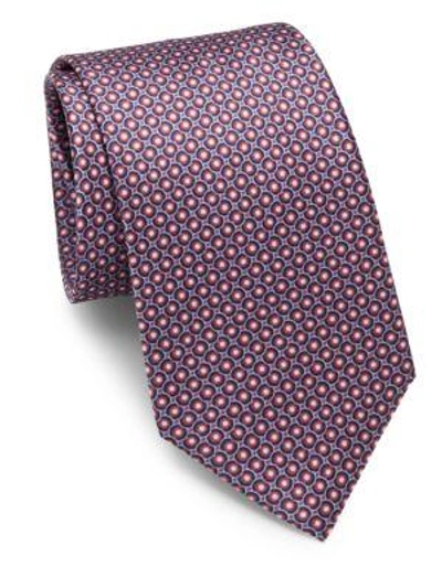 Shop Brioni Circle & Dot Silk Tie In Navy Red