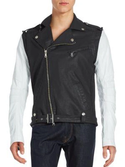 Shop Pierre Balmain Two-tone Asymmetrical Zip Moto Jacket In Black