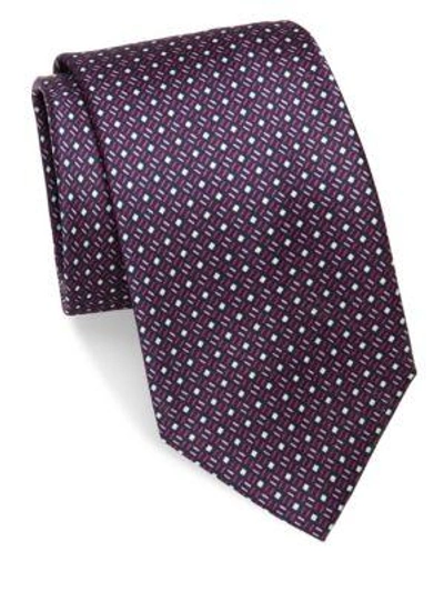 Shop Brioni Geometric Pattern Silk Tie In Purple Pink