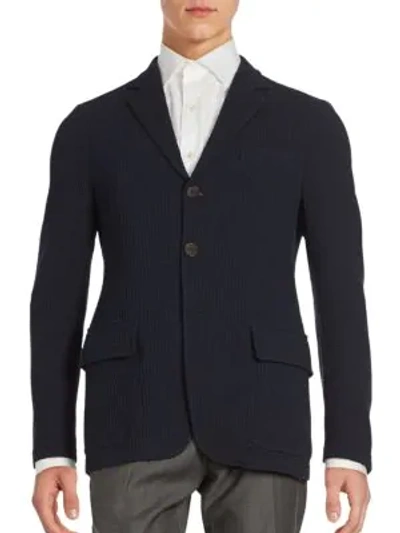 Shop Giorgio Armani Woven Waffle Pattern Sportcoat In Black