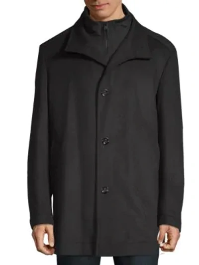 Shop Hugo Boss Wool Zip-front Coat In Black