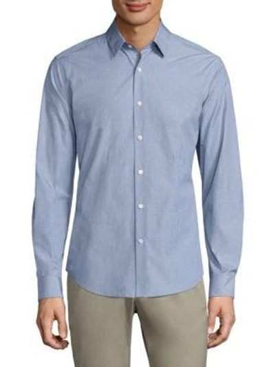 Shop Theory Sylvain Combo Check Regular-fit Cotton Shirt In Sky Blue