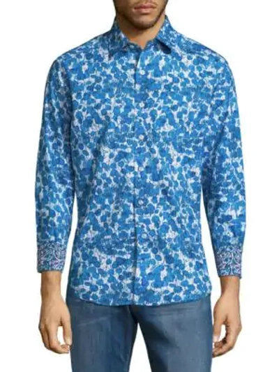Shop Robert Graham Printed Cotton Button-down Shirt In Blue