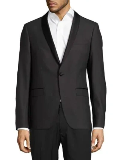 Shop Sand Slim-fit Wool Shawl Collar Evening Jacket In Black