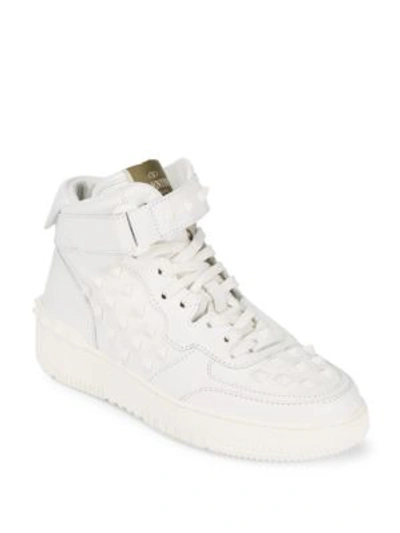 Shop Valentino Leather Mid-top Sneakers In Bianco