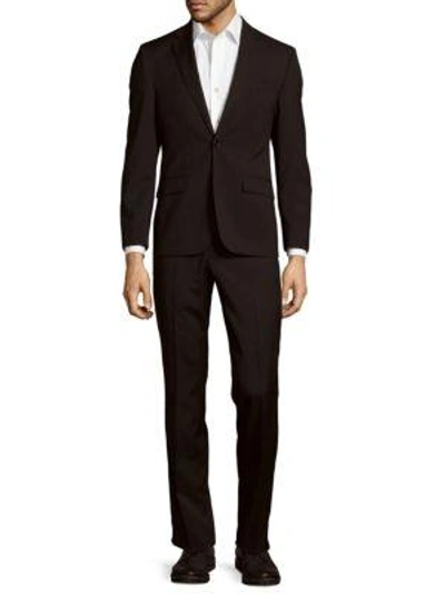 Shop Kenneth Cole Slim-fit Solid Wool-blend Stretch Suit In Black