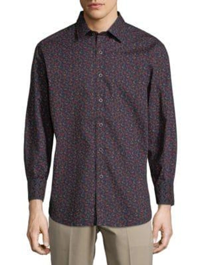 Shop Robert Graham Paisley Cotton Button-down Shirt In Indigo