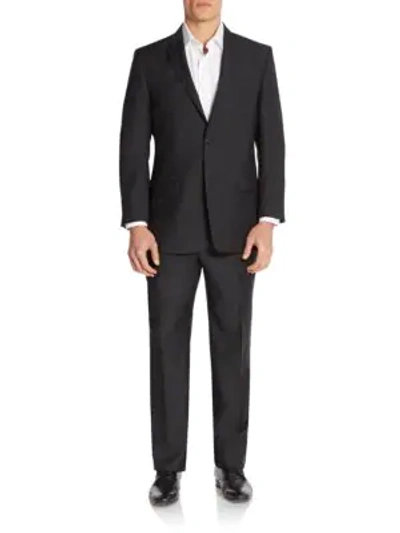 Shop Versace Regular-fit Tonal Pindot Wool-blend Suit In Navy