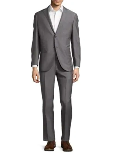 Shop Corneliani Wool Narrow Pinstripe Suit In Medium Grey Stripe