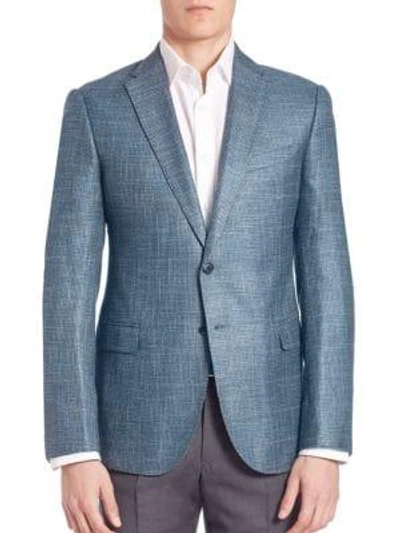 Shop Giorgio Armani Bamboo Windowpane Sportcoat In Blue Grey