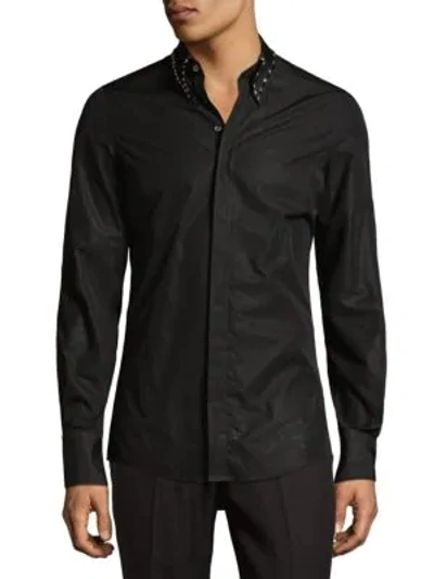 Shop Dsquared2 Embellished Collar Button-down Shirt In Black