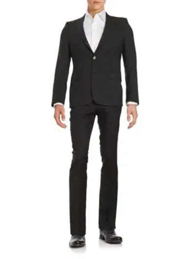 Shop Versace Regular-fit Wool-blend Suit In Dark Charcoal