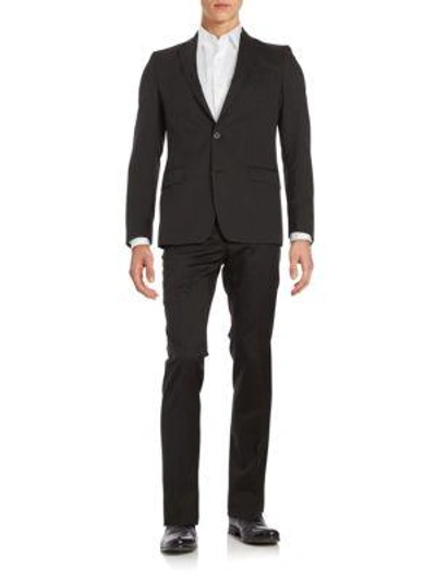 Shop Versace Regular-fit Tonal Striped Wool Suit In Charcoal