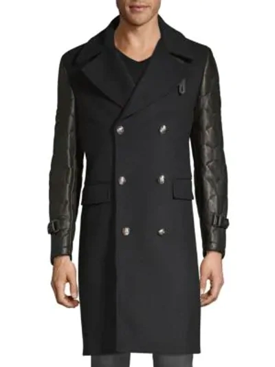 Shop Kent & Curwen Officer Leather-sleeve Coat In Black