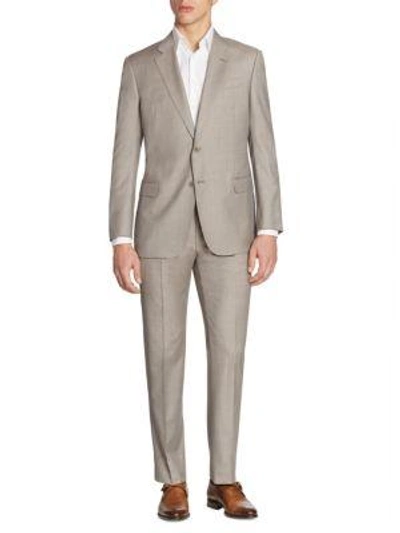 Shop Giorgio Armani Regular-fit Sharkskin Wool Suit In Cement