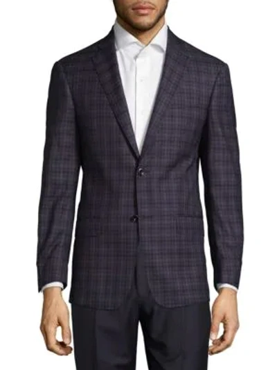 Shop Michael Kors Checkered Wool Sport Coat In Blue