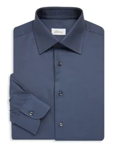 Shop Brioni Long Sleeve Cotton Dress Shirt In Blue