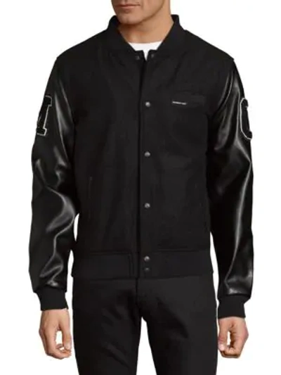 Shop Members Only Patched Button-front Varsity Jacket In Black