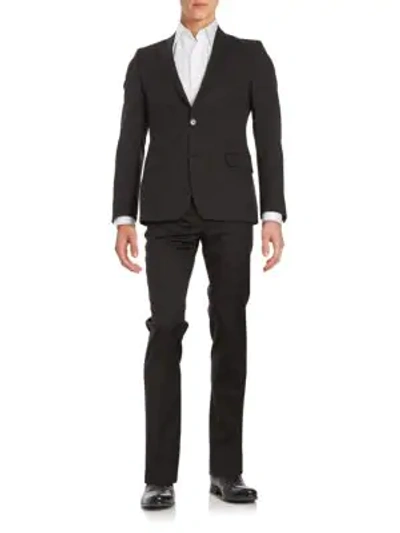 Shop Versace Regular-fit Tonal Striped Wool Suit In Dark Charcoal
