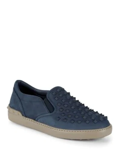 Shop Valentino Studded Leather Slip-on Sneakers In Night Blue