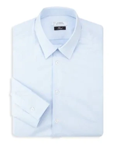 Shop Versace Point Collar Cotton Dress Shirt In Light Blue