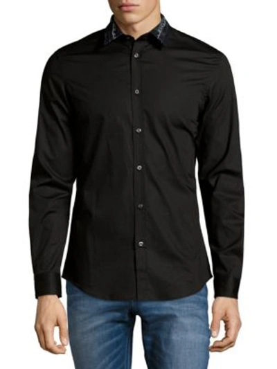 Shop Diesel Patterned Collar Button-down Shirt In Black