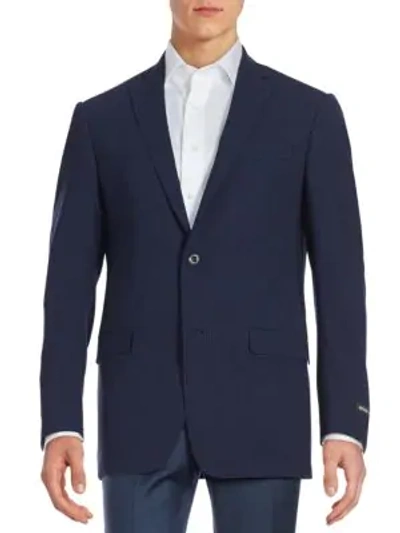 Shop Michael Kors Wool Check Jacket In Navy