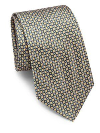 Shop Brioni Circle & Dot Silk Tie In Yellow Navy