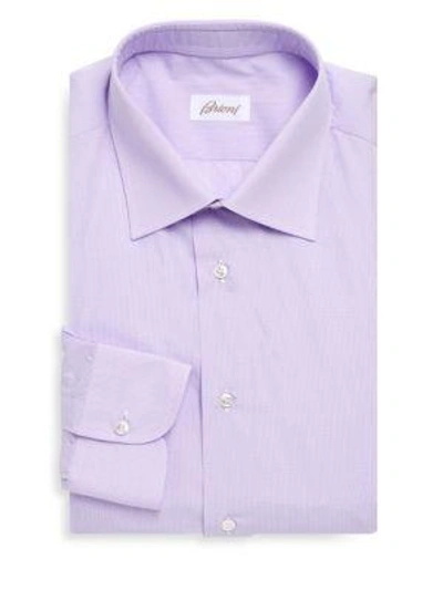 Shop Brioni Micro-check Cotton Dress Shirt In Purple