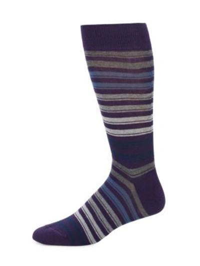 Shop Saks Fifth Avenue Stripe Socks In Dark Purple