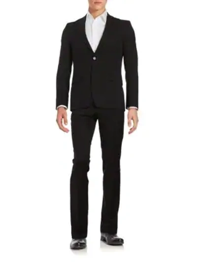 Shop Versace Regular-fit Wool Suit In Black