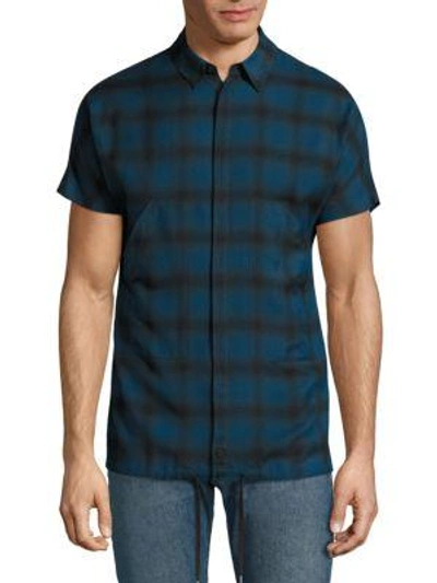 Shop Helmut Lang Cotton Short Sleeve Shirt In Blue Plaid